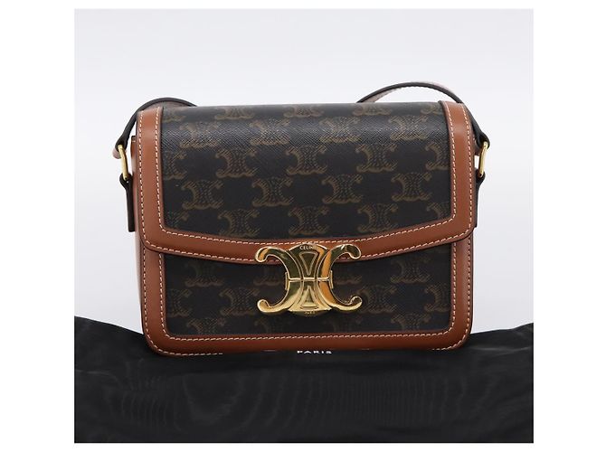 Céline Borsa a spalla CELINE Triomphe PVC Pelle Marrone Tono Oro Auth 199806SM - vista 12