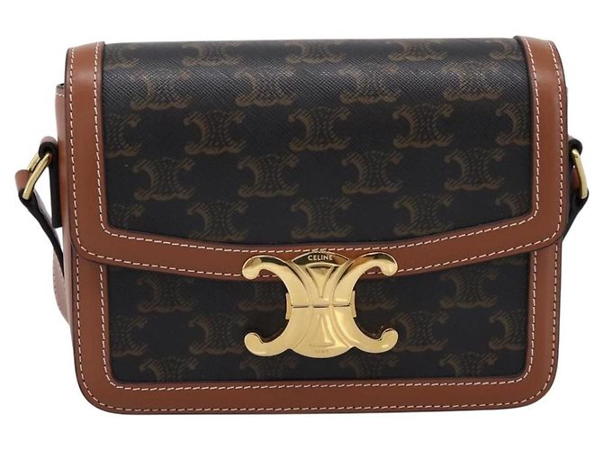 Céline Borsa a spalla CELINE Triomphe PVC Pelle Marrone Tono Oro Auth 199806SM - vista 13