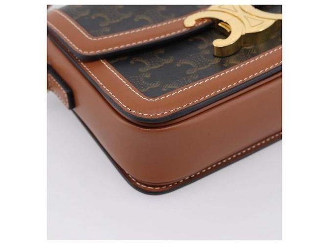 Céline Borsa a spalla CELINE Triomphe PVC Pelle Marrone Tono Oro Auth 199806SM - vista 14