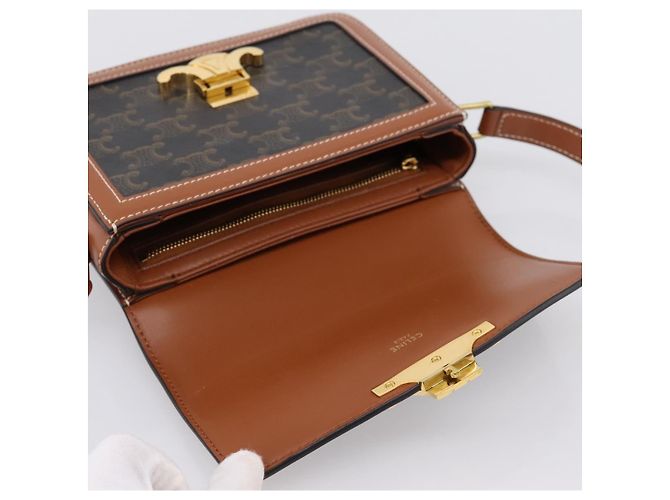 Céline Borsa a spalla CELINE Triomphe PVC Pelle Marrone Tono Oro Auth 199806SM - vista 18