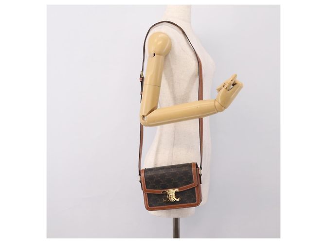 Céline Borsa a spalla CELINE Triomphe PVC Pelle Marrone Tono Oro Auth 199806SM - vista 26