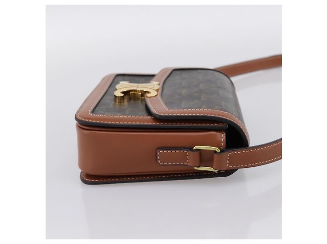 Céline Borsa a spalla CELINE Triomphe PVC Pelle Marrone Tono Oro Auth 199806SM - vista 4