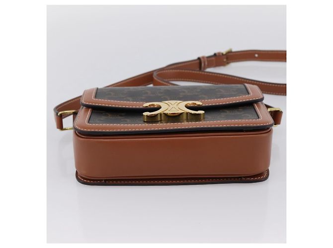 Céline Borsa a spalla CELINE Triomphe PVC Pelle Marrone Tono Oro Auth 199806SM - vista 5