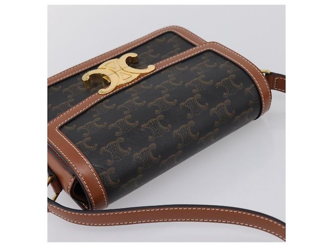 Céline Borsa a spalla CELINE Triomphe PVC Pelle Marrone Tono Oro Auth 199806SM - vista 6