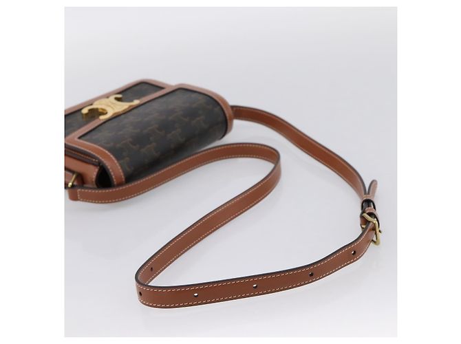 Céline Borsa a spalla CELINE Triomphe PVC Pelle Marrone Tono Oro Auth 199806SM - vista 7