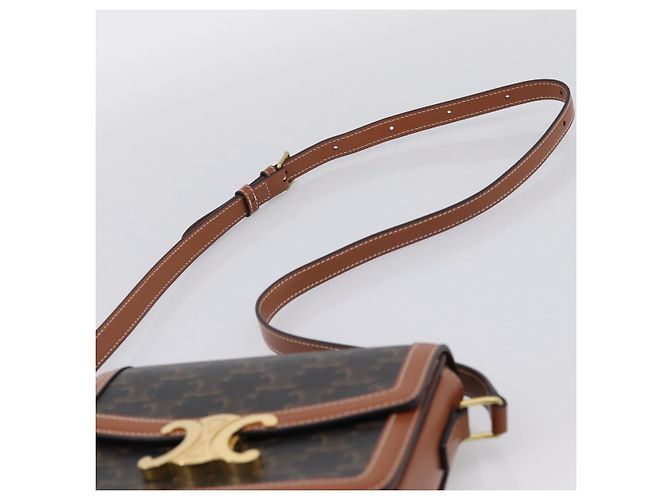 Céline Borsa a spalla CELINE Triomphe PVC Pelle Marrone Tono Oro Auth 199806SM - vista 8