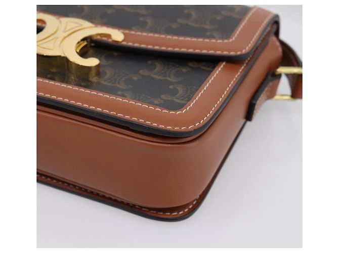 Céline Borsa a spalla CELINE Triomphe PVC Pelle Marrone Tono Oro Auth 199806SM - vista 9