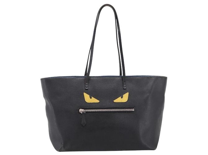 Borsa Tote FENDI Monster in pelle nera e argento Auth 201937 Nero - vista 13