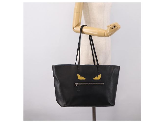 Borsa Tote FENDI Monster in pelle nera e argento Auth 201937 Nero - vista 23