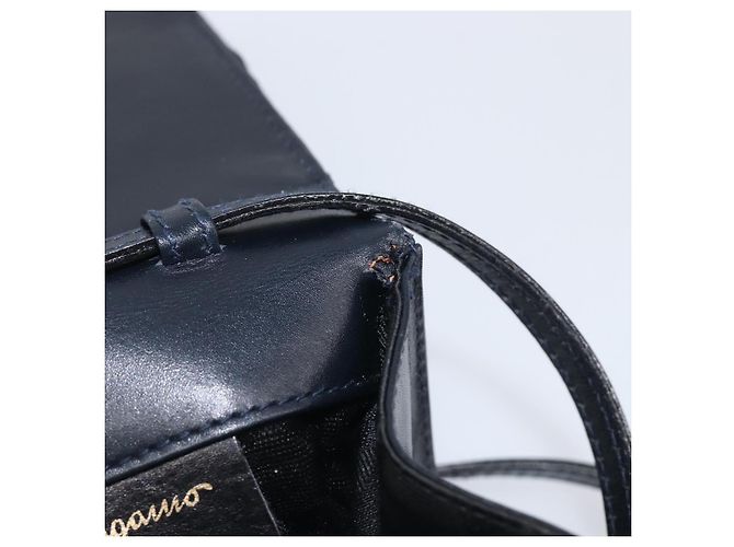 Borsa a tracolla Salvatore Ferragamo Vala Canvas Navy Gold Auth 195283 D'oro Blu navy - vista 10