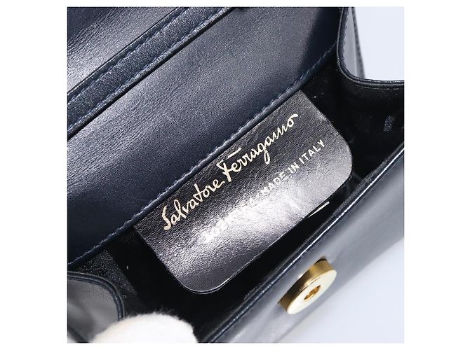 Borsa a tracolla Salvatore Ferragamo Vala Canvas Navy Gold Auth 195283 D'oro Blu navy - vista 12