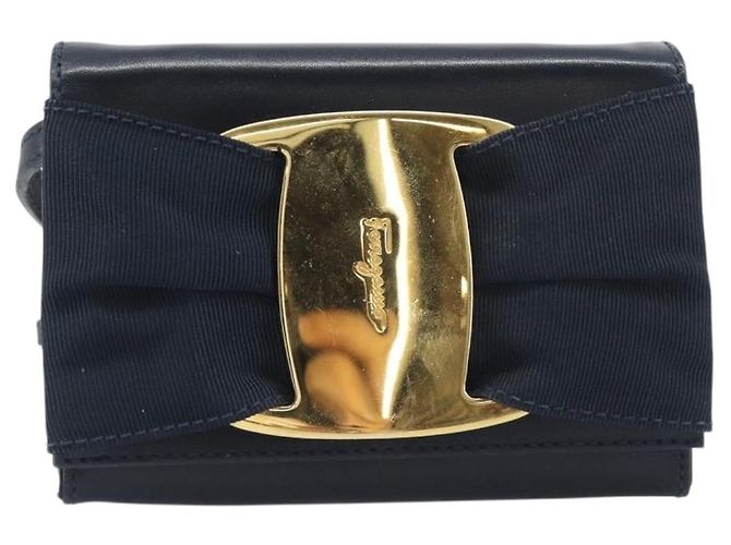 Borsa a tracolla Salvatore Ferragamo Vala Canvas Navy Gold Auth 195283 D'oro Blu navy - vista 13