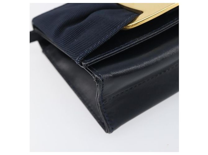 Borsa a tracolla Salvatore Ferragamo Vala Canvas Navy Gold Auth 195283 D'oro Blu navy - vista 16