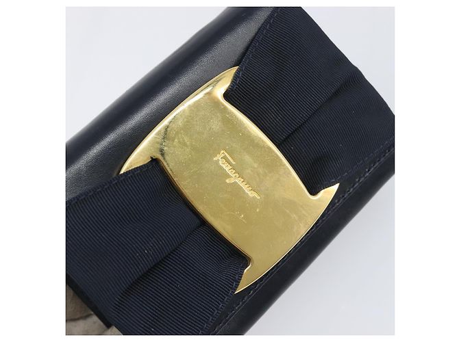 Borsa a tracolla Salvatore Ferragamo Vala Canvas Navy Gold Auth 195283 D'oro Blu navy - vista 19