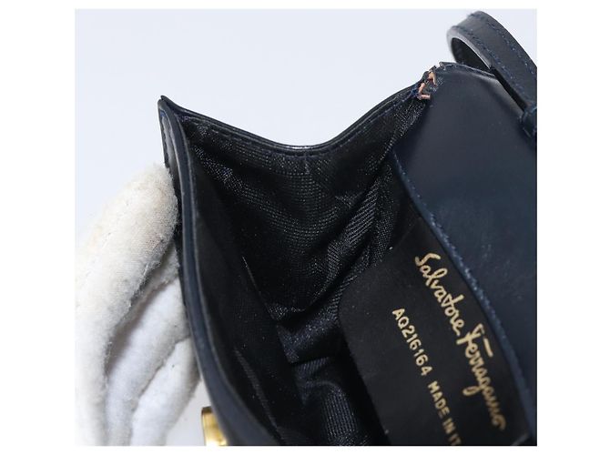 Borsa a tracolla Salvatore Ferragamo Vala Canvas Navy Gold Auth 195283 D'oro Blu navy - vista 21