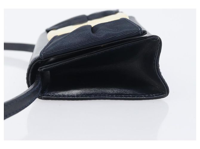 Borsa a tracolla Salvatore Ferragamo Vala Canvas Navy Gold Auth 195283 D'oro Blu navy - vista 4