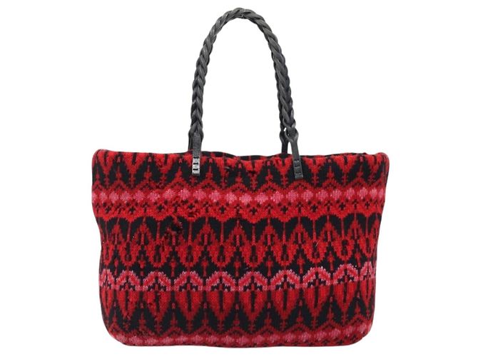 FENDI Tote Bag Wolle Rot Silber Auth 199467A - Ansicht 13