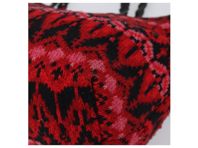 FENDI Tote Bag Wolle Rot Silber Auth 199467A - Ansicht 14