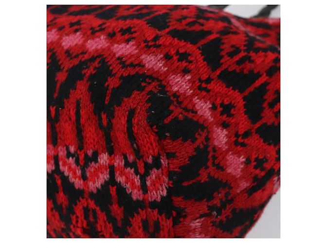 FENDI Tote Bag Wolle Rot Silber Auth 199467A - Ansicht 16