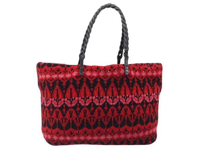 FENDI Tote Bag Wolle Rot Silber Auth 199467A - Ansicht 2