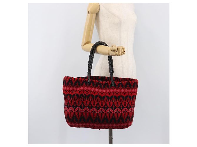 FENDI Tote Bag Wolle Rot Silber Auth 199467A - Ansicht 22