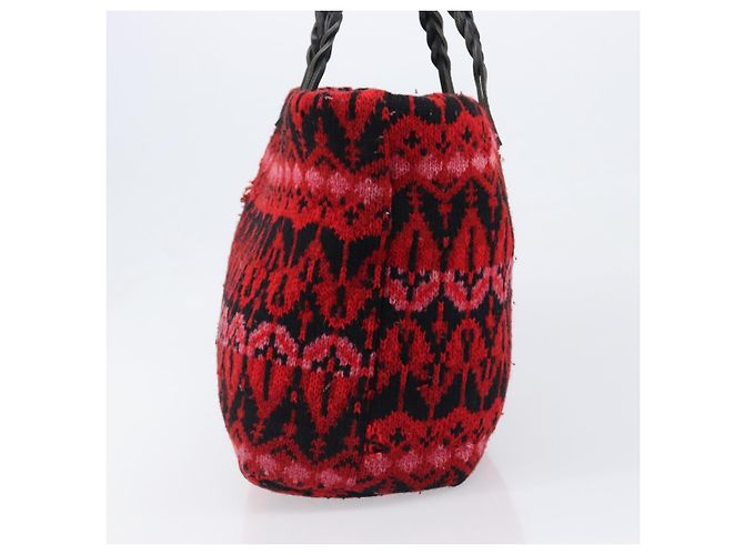 FENDI Tote Bag Wolle Rot Silber Auth 199467A - Ansicht 3