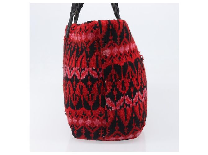 FENDI Tote Bag Wolle Rot Silber Auth 199467A - Ansicht 4