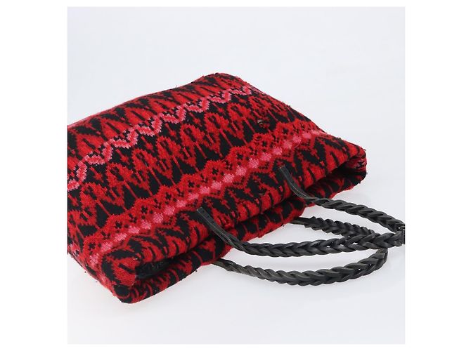 FENDI Tote Bag Wolle Rot Silber Auth 199467A - Ansicht 6