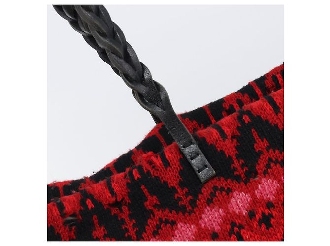 FENDI Tote Bag Wolle Rot Silber Auth 199467A - Ansicht 9