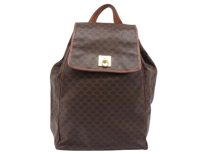 Edge Céline Zaino CELINE Macadam Canvas PVC Leather Brown Gold Auth 197605 Marrone D'oro - vista 13