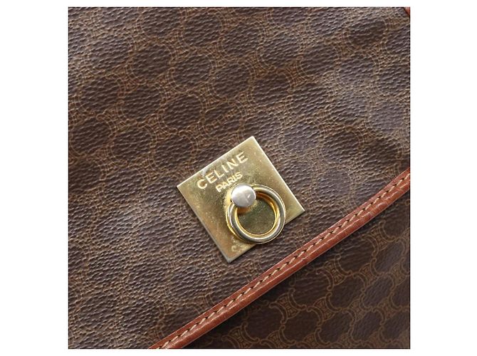 Edge Céline Zaino CELINE Macadam Canvas PVC Leather Brown Gold Auth 197605 Marrone D'oro - vista 21