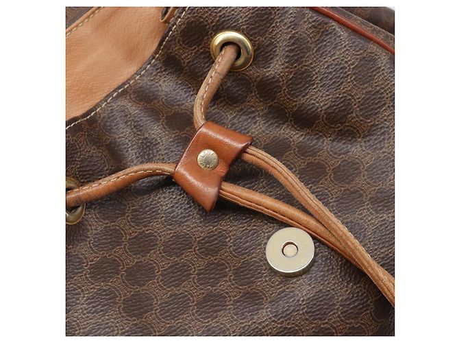 Edge Céline Zaino CELINE Macadam Canvas PVC Leather Brown Gold Auth 197605 Marrone D'oro - vista 22