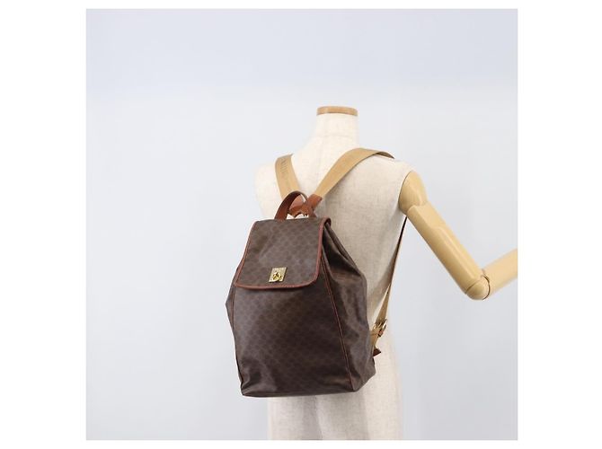 Edge Céline Zaino CELINE Macadam Canvas PVC Leather Brown Gold Auth 197605 Marrone D'oro - vista 27
