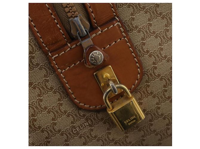Céline CELINE Macadam Canvas Boston Bag PVC Beige Gold Auth 197611 Golden - view 21