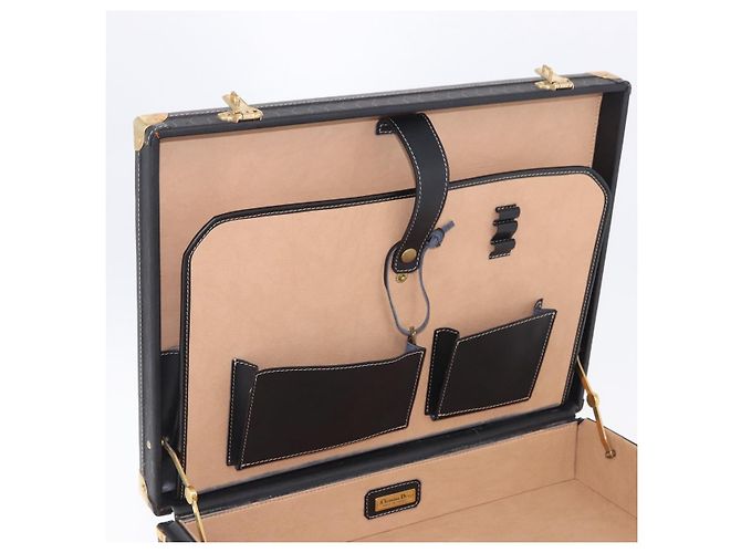 Baule Christian Dior in tela a nido d'ape PVC Nero Oro Auth 197631A - vista 19