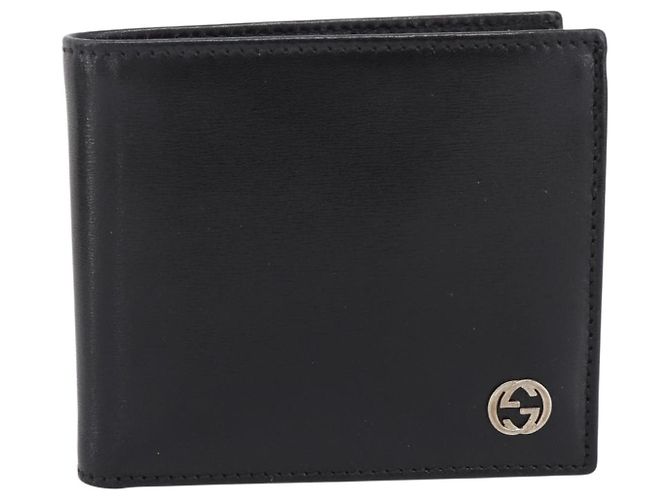 Cartera compacta bifold GUCCI Interlocking G de cuero negro 115219 Auth am12557V Dorado - vista 13