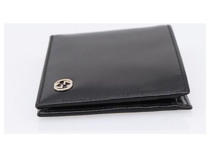 Cartera compacta bifold GUCCI Interlocking G de cuero negro 115219 Auth am12557V Dorado - vista 3