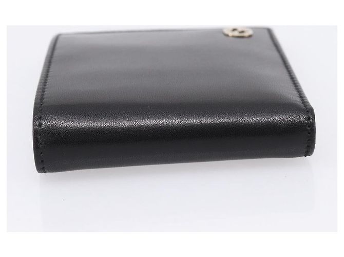 Cartera compacta bifold GUCCI Interlocking G de cuero negro 115219 Auth am12557V Dorado - vista 4