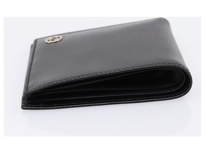 Cartera compacta bifold GUCCI Interlocking G de cuero negro 115219 Auth am12557V Dorado - vista 5
