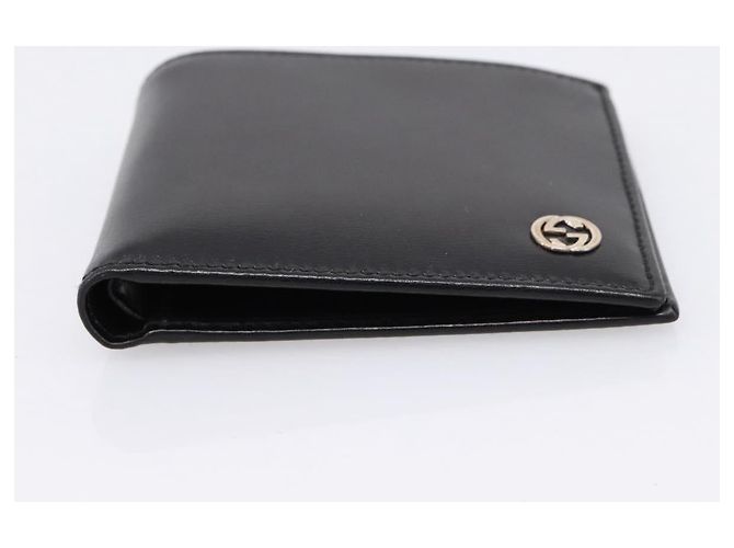 Cartera compacta bifold GUCCI Interlocking G de cuero negro 115219 Auth am12557V Dorado - vista 6