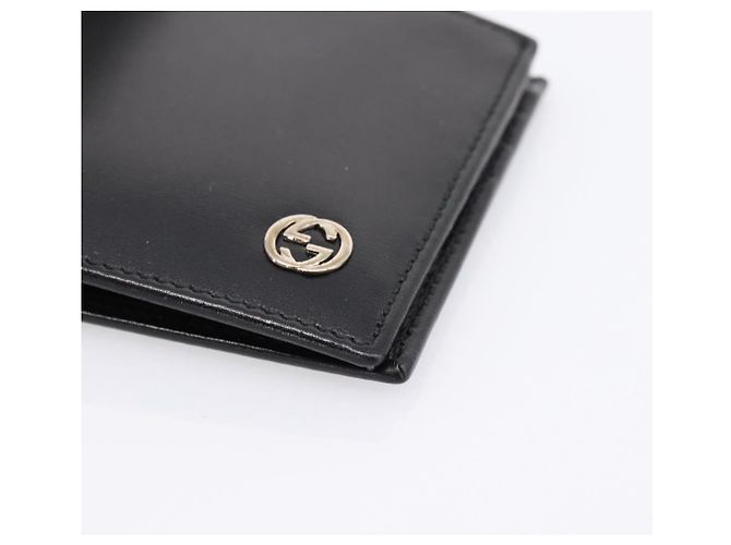 Cartera compacta bifold GUCCI Interlocking G de cuero negro 115219 Auth am12557V Dorado - vista 7