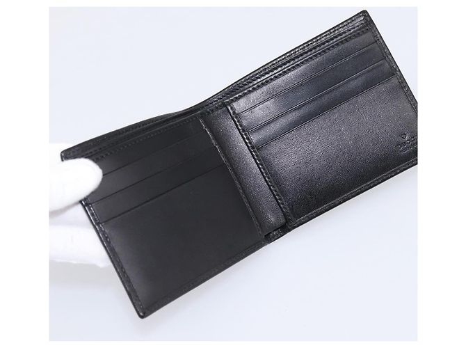 Cartera compacta bifold GUCCI Interlocking G de cuero negro 115219 Auth am12557V Dorado - vista 8