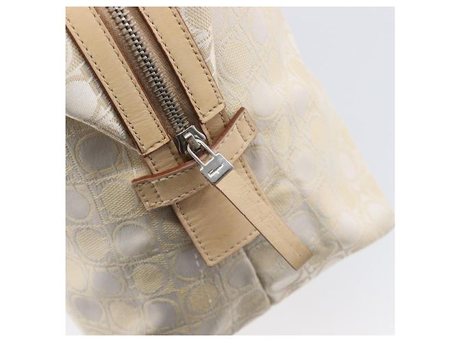Borsa Tote Salvatore Ferragamo Canvas Beige Silver Auth ka6029 Argento - vista 10