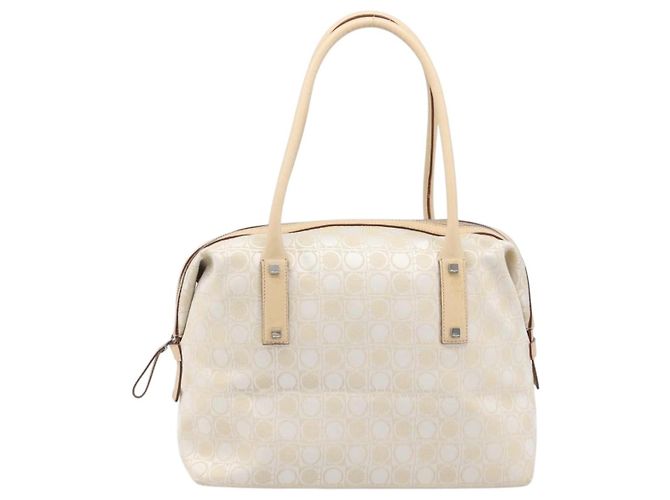 Borsa Tote Salvatore Ferragamo Canvas Beige Silver Auth ka6029 Argento - vista 13