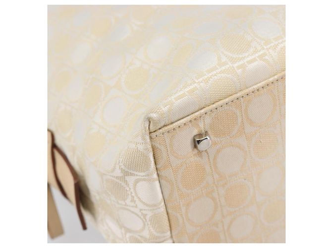 Borsa Tote Salvatore Ferragamo Canvas Beige Silver Auth ka6029 Argento - vista 14