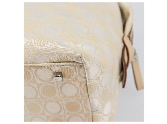 Borsa Tote Salvatore Ferragamo Canvas Beige Silver Auth ka6029 Argento - vista 15