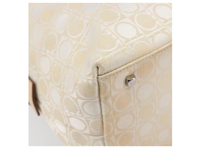 Borsa Tote Salvatore Ferragamo Canvas Beige Silver Auth ka6029 Argento - vista 16