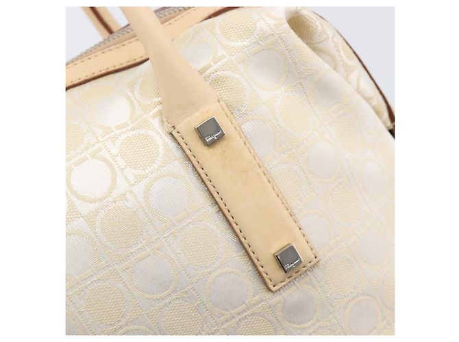 Borsa Tote Salvatore Ferragamo Canvas Beige Silver Auth ka6029 Argento - vista 17