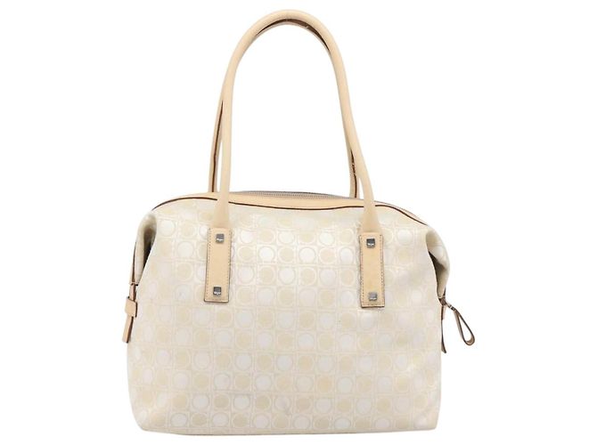 Borsa Tote Salvatore Ferragamo Canvas Beige Silver Auth ka6029 Argento - vista 2