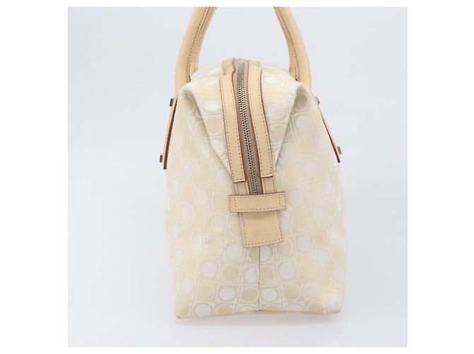 Borsa Tote Salvatore Ferragamo Canvas Beige Silver Auth ka6029 Argento - vista 3
